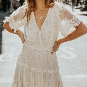 Florence V Neck White Lace Maxi Dress